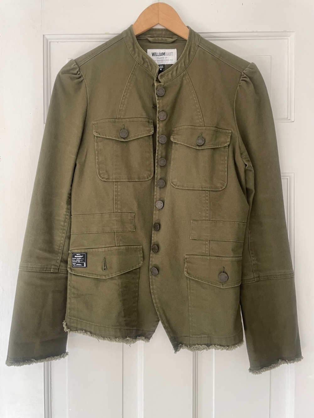 William Rast Olive Military-Style Field Jacket with Button Front